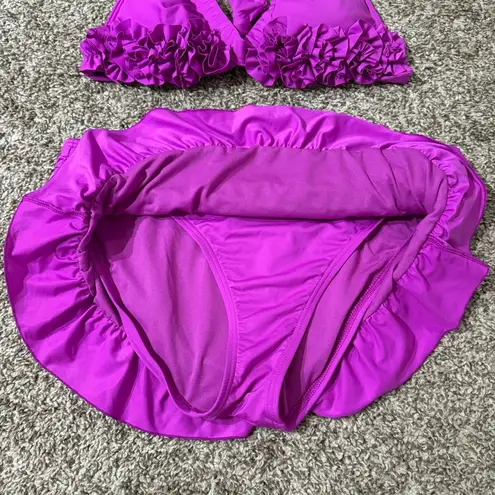 Kenneth Cole  New York Fuschia Purple Ruffle Bikini Set