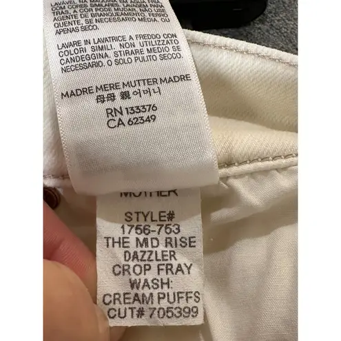Mother The Mid Rise Dazzler Crop Fray Jean Cream Puffs Size 28 6 US NWOT Raw Hem