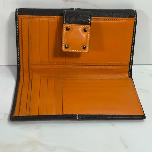 Puntotres Brown Leather Wallet Bifold Snap Closure Contrast Stitching 6.5"x4" Brown