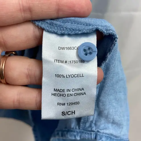 NEW Como Vintage women's light blue denim indigo long sleeve collared dress S