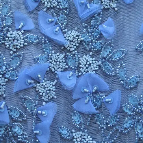 Mac Duggal 14521 Blue Floral Embellished Short Sleeve Mesh Gown Dress