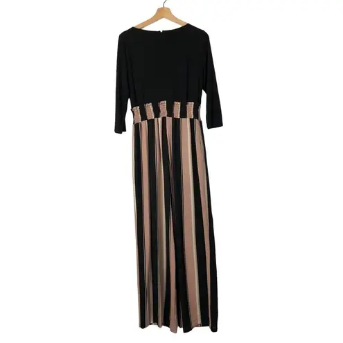 Chetta B Black & Pink Stripe Wide Leg Long Sleeve Jumpsuit XS