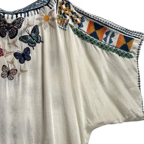 Johnny Was Vanny heavily Embroidered Satin Butterfly Blouse NWT
