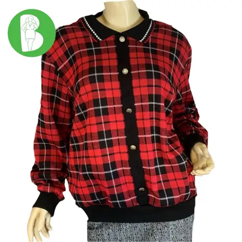 Alfred Dunner RED & BLACK PLAID VINTAGE 1980'S SWEATSHIRT/SWEATER (1X)