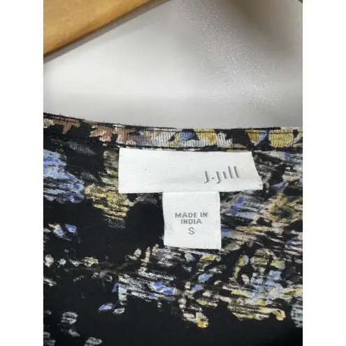J Jill Shirt Womens Long Sleeve Floral Layered Tunic Top Black Size Small