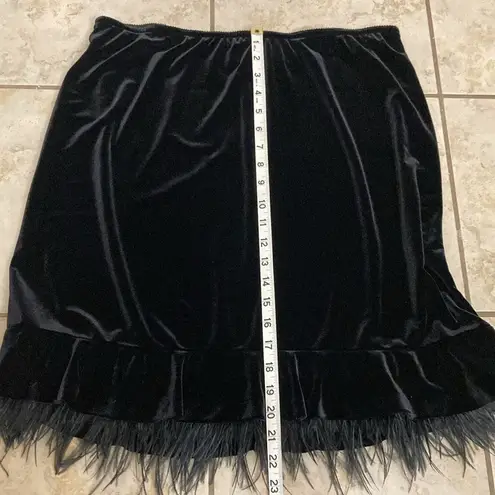 Vintage Victor Costa Velvet Feather Trim Skirt Black Size XL