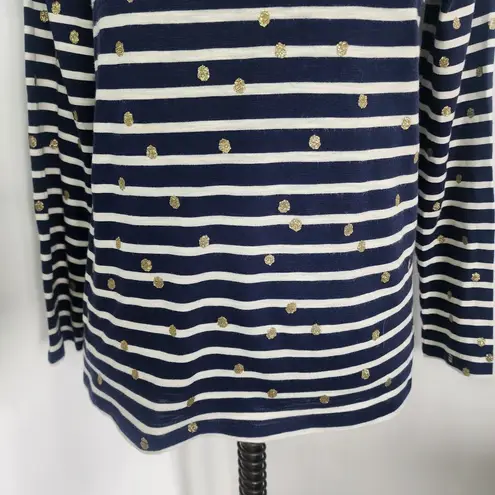 Boden Long Sleeve Top Navy Blue White Stripes with gold Glitter Dots Size 4