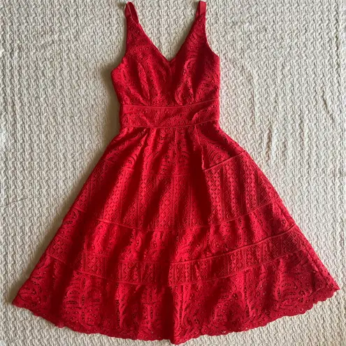 Adelyn Rae Womens Size XS V-Neck Lace Orange Dress