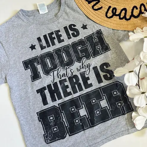 Life is Tough that’s why there is Beer Gray Graphic T shirt