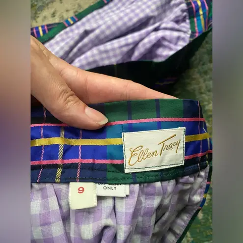 Ellen Tracy Vintage rare 60/70s plaid taffeta wrap long skirt, size medium large