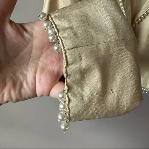 Melony Women’s 100% Silk Ivory Cropped Lined‎ Shrug Jacket Size 6 White