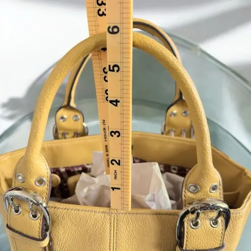 Tignanello Mustard Yellow Small Pebbled Leather Handbag Logo On Silver Buckles