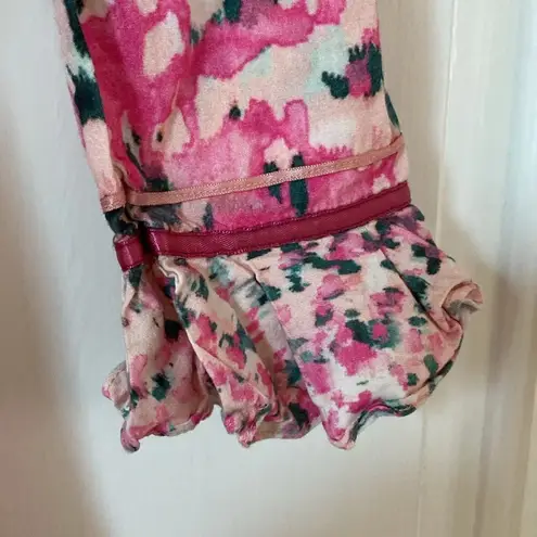 Rococo Sand Mimi Ruffle Trim Long Sleeve Mini Wrap Dress Pink Floral Barbiecore Pink