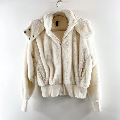 Savvi Amy Long Sleeve Full Zip Sherpa Fleece Jacket with Hood Cream Medium White