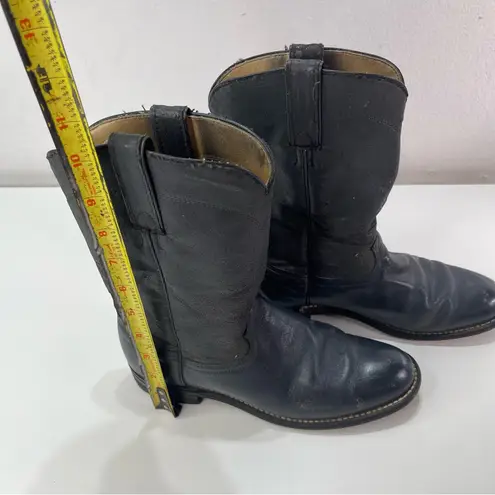 Vtg Women 7M Navy Blue Black Leather Vamp Roper Cowgirl Boots Biker Core Distres Size 7