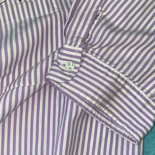 Blair floral embroidered pinstriped button up purple white short sleeve size L