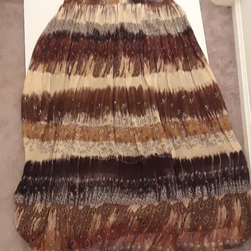 🌞Vintage Speigel Brown Floral Striped Boho Gypsy Maxi Skirt A