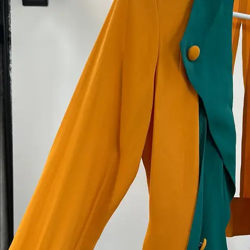 April Rain Yellow Green Blazer Vintage Military Style open front cut out back L Orange Size L