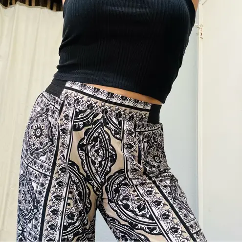 INC International Concepts Black and White Wide Leg Stretchy Boho Pants Size XL