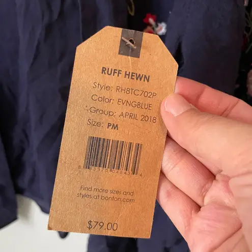 Ruff Hewn Navy Blue Embroidered Jacket Cardigan Boho Eclectic Size Petite M