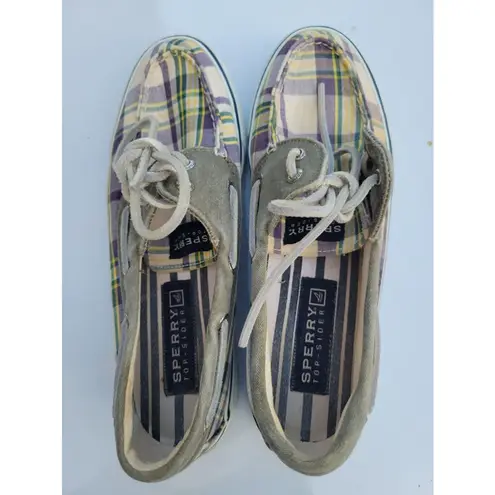 Sperry  Top-Sider 2 Eye Boat Shoes, #9561341  Taupe/ Navy /Wht Plaid, Wom…