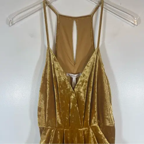 BCBGeneration NWT  Gold Crushed Velvet Racerback Surplice Draped Midi Dress Sz S