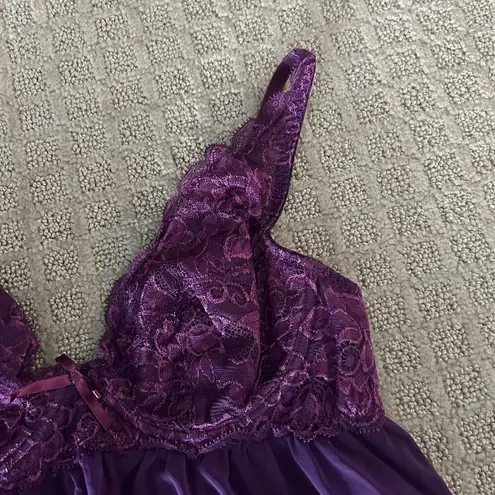 Inner Secrets Vintage Purple Mesh Ribbon Lace Nightgown Nightie Cami Womens M Size M