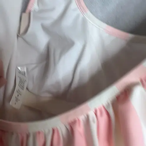 Sugar Coast Pink White Striped Ruffle Neckline Low Back One Piece Swimsuit Sz MD Size M