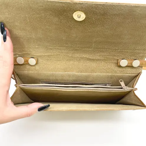 Vintage Eel Skin Womens Shoulder Bag Tan Purse Leather 80s Old Money Elegance