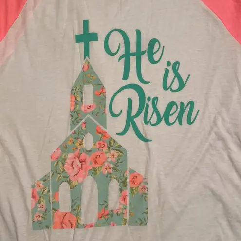 Crazy Train Pink and Floral He Is Risen Baseball Tee