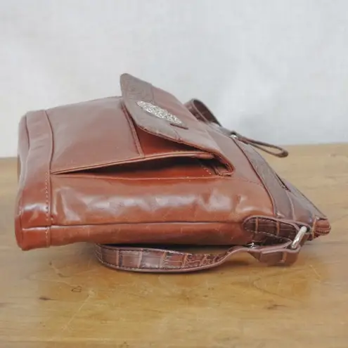 Giani Bernini Leather Croc Patterned Trim Crossbody Bag