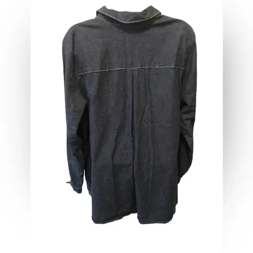 Quacker Factory Anchors Away Woven Shirt Sz. XL Denim Blue Cotton Stretch