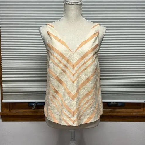 HD in Paris Anthropologie Cream Peach Cotton Linen V-Neck Chevron Sleeveless Top