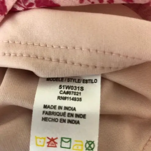 RD Style Pink Print Sheer Long Sleeve Smocked Waist Mini Dress size Large