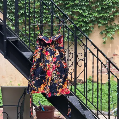 Dark Blue Pink Multicolor Floral Sundress Babydoll Mini Dress