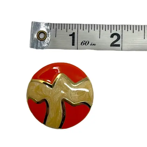 Vintage Unsigned Gold Tone Orange & Tan Enamel Retro Post Earrings 80s 90s