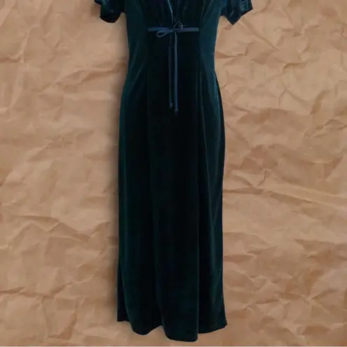 Vintage Dress.com Velvet Dark Green Short Sleeve Maxi Dress Size M