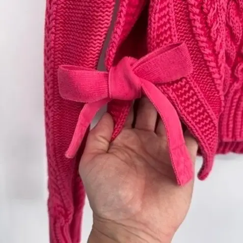 Polo Ralph Lauren Preppy Cropped Cable Knit Sweater Tie Sides Pink Size S NEW