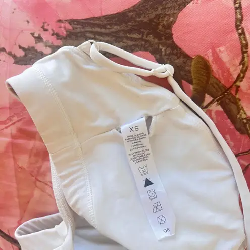 white v neck cinch front sports bra