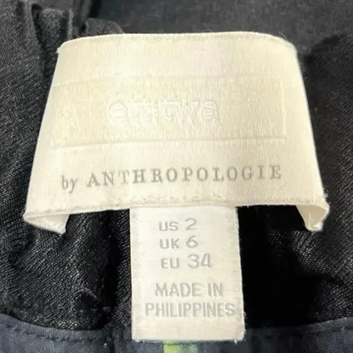 Anthropologie  Black Silk Satin Tie Belt High Waist Ankle Crop Trousers Pants 2