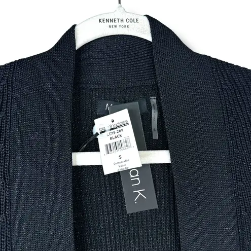 Megan K. NWT Black Ribbed Gold Button Long Sleeve Open Duster Cardigan Small