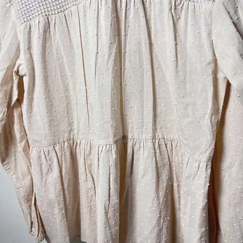 DR2 Blouse Womens Small Cream Boho Crochet Tiered Babydoll Swiss Dot Vanilla