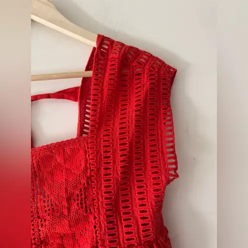 Saylor Red Crochet Sleeveless Boho Blouse