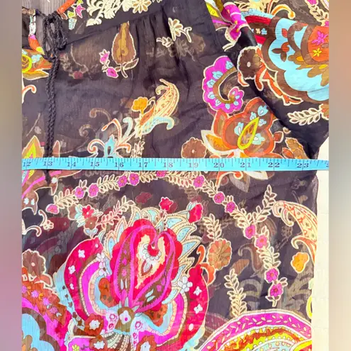 One World boho peasant top, black tassel tie. Size L