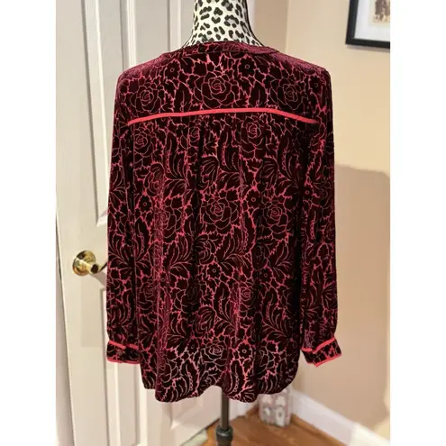 Sundance Regina Blouse Burgundy Maroon Velvet Burnout Floral Medium Silk Blend