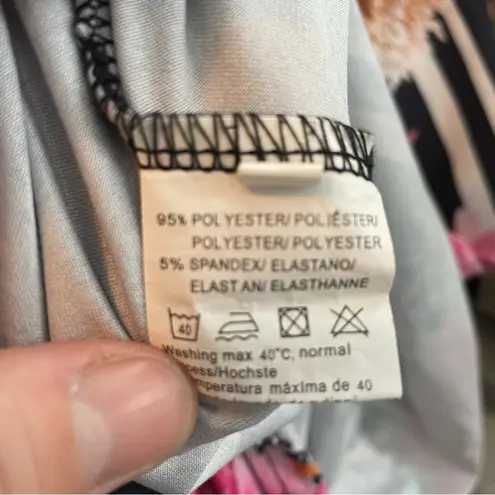 Ladmous Womens L Floral Long Sleeve Blouse Bold Colors High Neck Office Work Black Size L