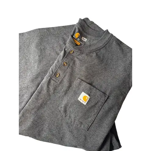 Carhartt  Mens Grey Original Fit Henley T-Shirt 2XL Short Sleeve Cotton/Polyester