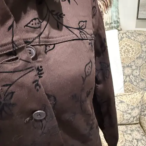 Brown Embellished Button Down Jacket with Notched Collar