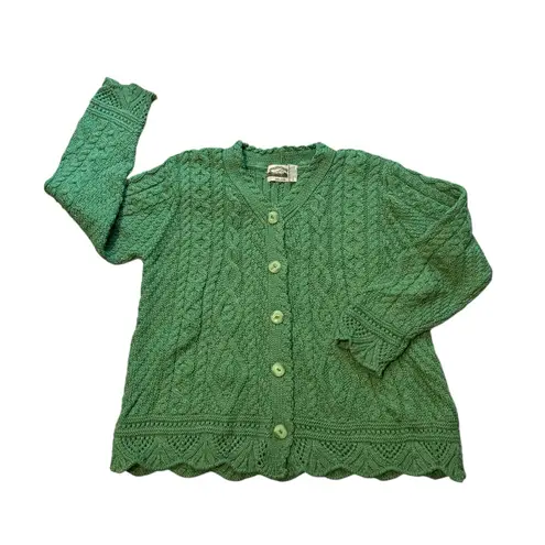 NWT, Aran Crafts Ireland Green Merino Wool Cable Knit Cardigan Sweater, Sz XL