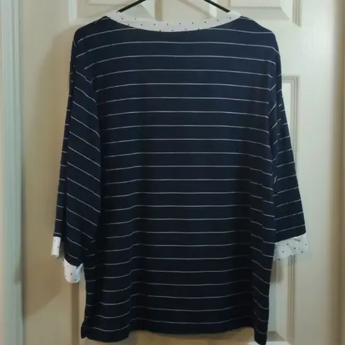 Flora Nikrooz FN  Navy & White Stripe Polka Dot Pajama Shirt Top XL EUC #0276